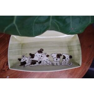 Vintage  Ceramic Tray Plate‎ Dish Cute Puppies Dog Decor